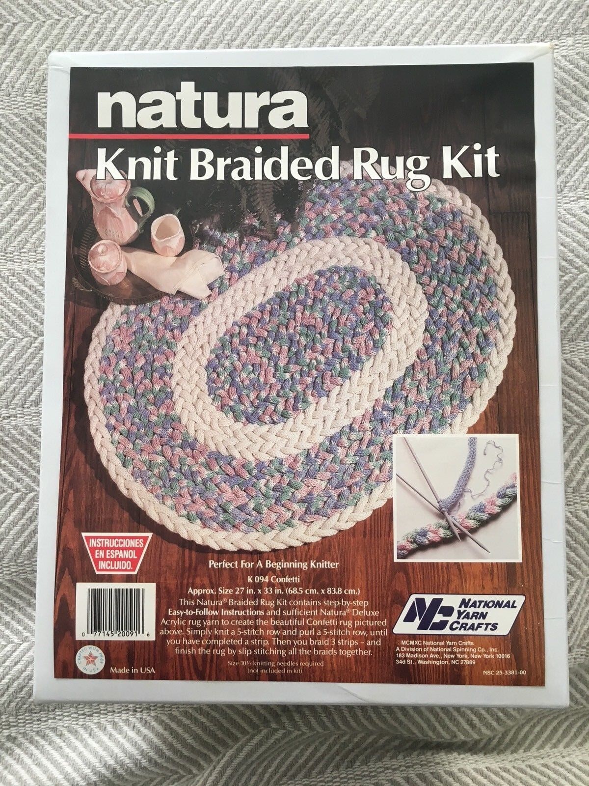 Vintage Natura Knit Braided Rug Kit National Yarn Crafts K094 Confetti 27x33 New